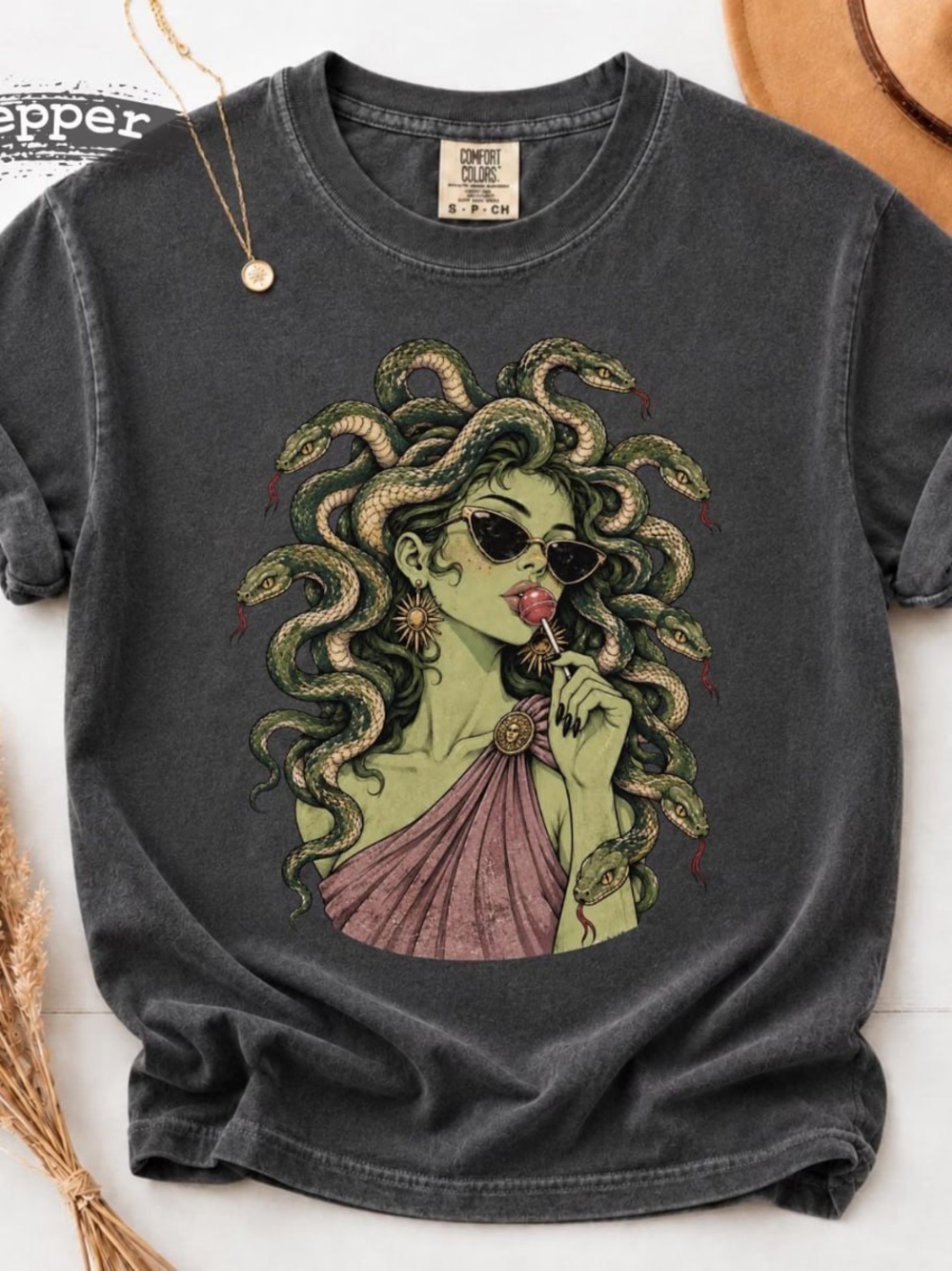 Comfort Colors Pepper Medusa Graphic Short Sleeve Tee